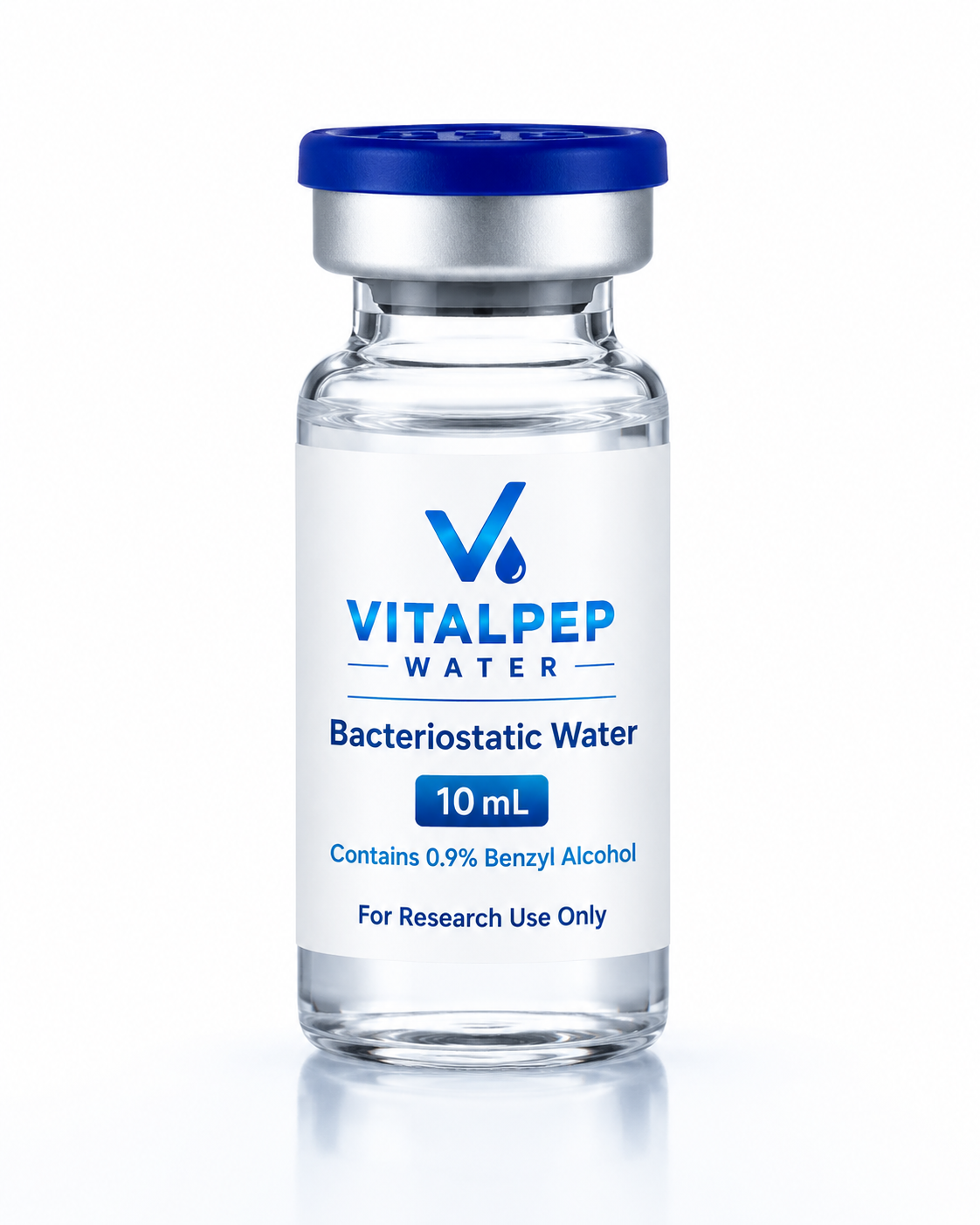 Front view of one VitalPep Water 10 mL vial